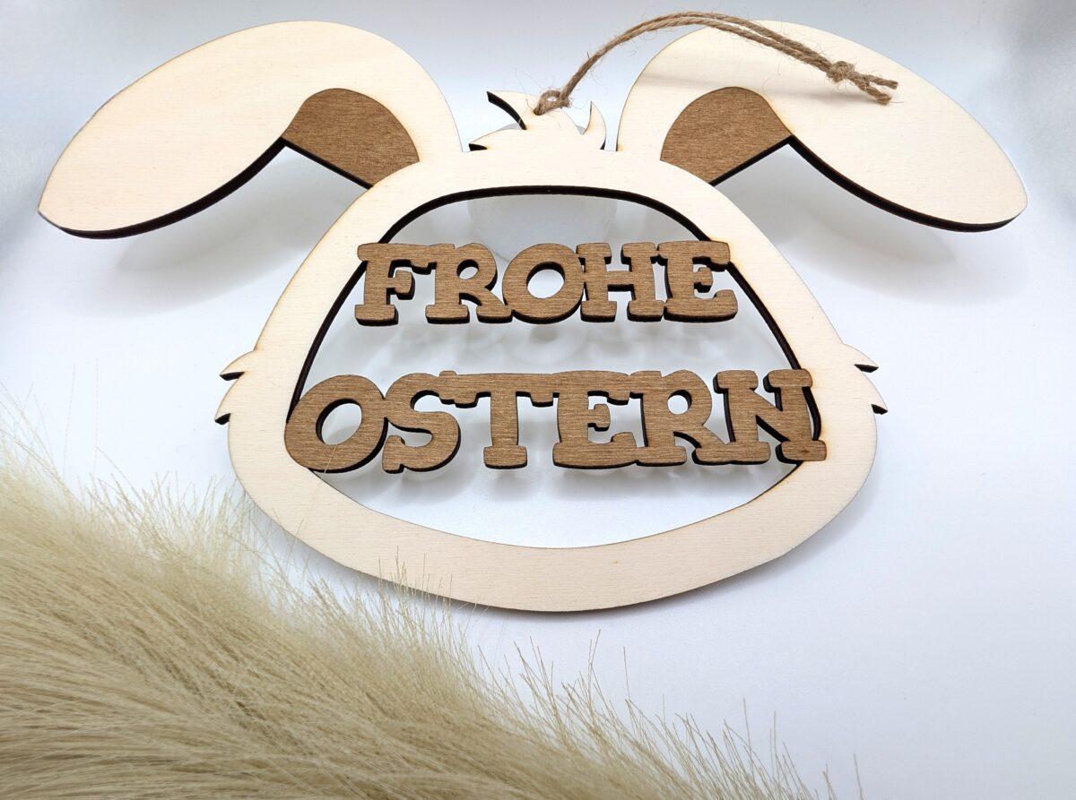 Holzanhänger "Frohe Ostern" - Hasenkopf als Deko – Bild 2