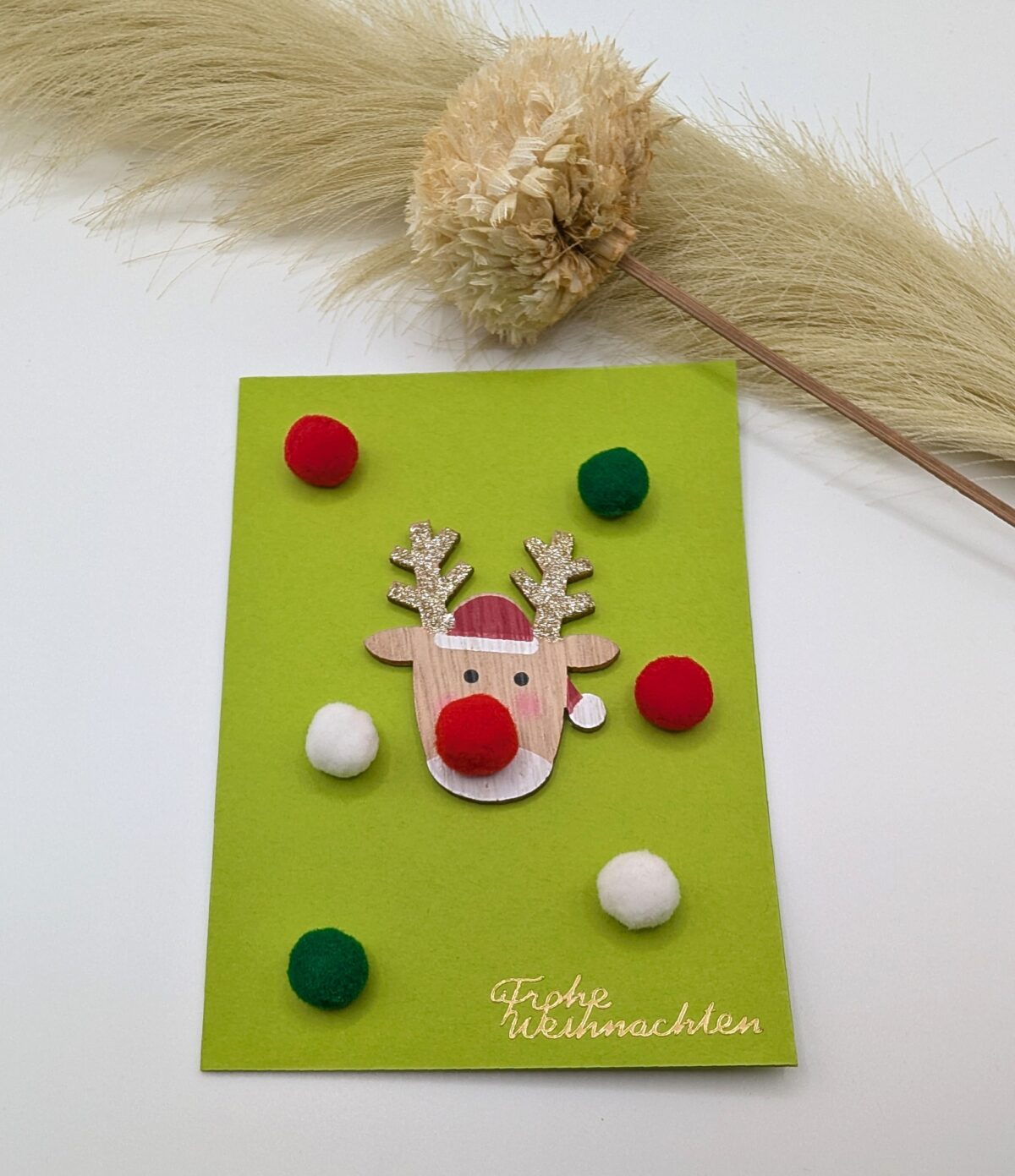 Grüne Weihnachtskarte, Rentier – Bild 3