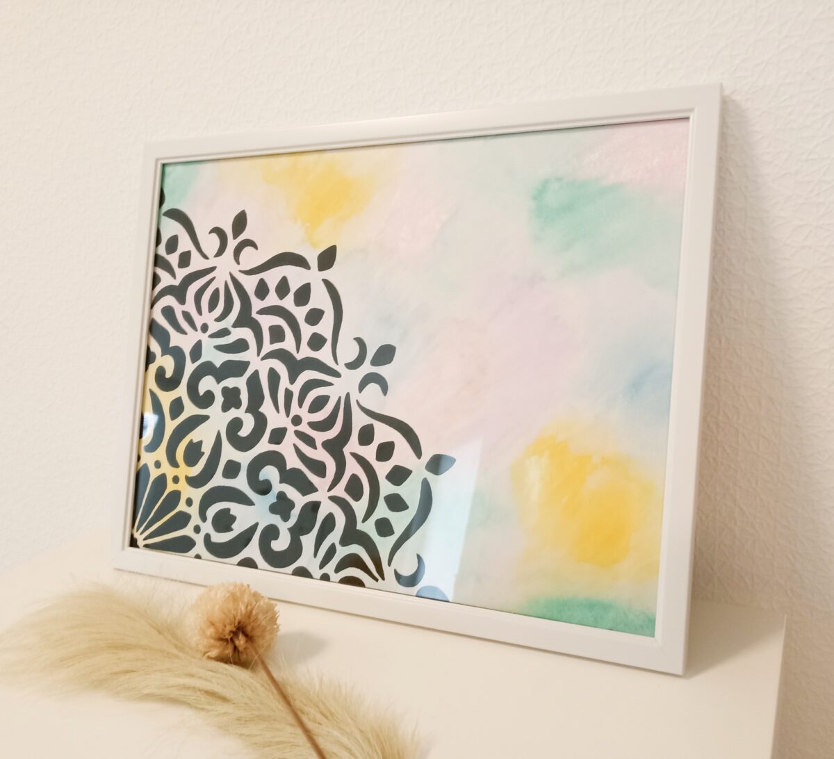 Aquarell Wandbild mit Mandala Muster – Bild 1