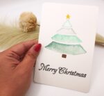 Handgemalte Weihnachtskarte Aquarell Metallic – Moderner Weihnachtsbaum mit Stern – Merry Christmas - Postkarte – Bild 2