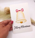 Handgemalte Weihnachtskarte Aquarell & Metallic – Postkarte - Weihnachtsglocke mit roter Schleife – Merry Christmas – Bild 2