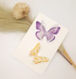 Handgemalte Aquarellkarte mit 3D-Schmetterlingen – Lila & Gelb – Postkarte - Kunstkarte Unikat