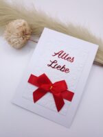 Handgemachte Karte „Alles Liebe“ – Weiß Rot – mit Schleife und Prägung – elegante Grußkarte für Geburtstag, Hochzeit oder besondere Anlässe – Bild 5