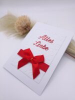 Handgemachte Karte „Alles Liebe“ – Weiß Rot – mit Schleife und Prägung – elegante Grußkarte für Geburtstag, Hochzeit oder besondere Anlässe – Bild 4