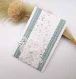 Handgemachte Karte mit Spitze und Perle – Silber Grün Weiß – elegante Grußkarte für Hochzeit, Geburtstag oder Glückwünsche