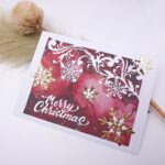 Weihnachtskarte Merry Christmas – handgemacht – Rot Gold – elegante Karte mit Schneeflocken – festliche Winterkarte – Weihnachtsgruß
