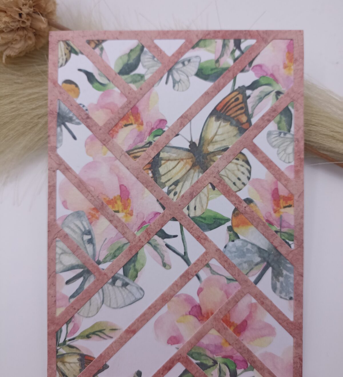 Grußkarte Schmetterlinge und Blumen – handgemacht – Aquarelloptik – rosa geometrisches Design – Karte für Geburtstag oder Danke – Bild 4