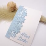 Handgemachte Karte „Alles Liebe“ – Blumenmotiv – hellblau – Grußkarte für Geburtstag, Hochzeit, Dankeschön oder Glückwünsche, Klappkarte