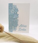 Handgemachte Karte „Alles Liebe“ – Blumenmotiv – hellblau – Grußkarte für Geburtstag, Hochzeit, Dankeschön oder Glückwünsche, Klappkarte – Bild 2