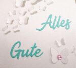 Handgemachte Karte „Alles Gute“ – Weiß Türkis – Schmetterlinge mit Glitzerstein – elegante Grußkarte für Geburtstag oder Glückwünsche – Bild 3