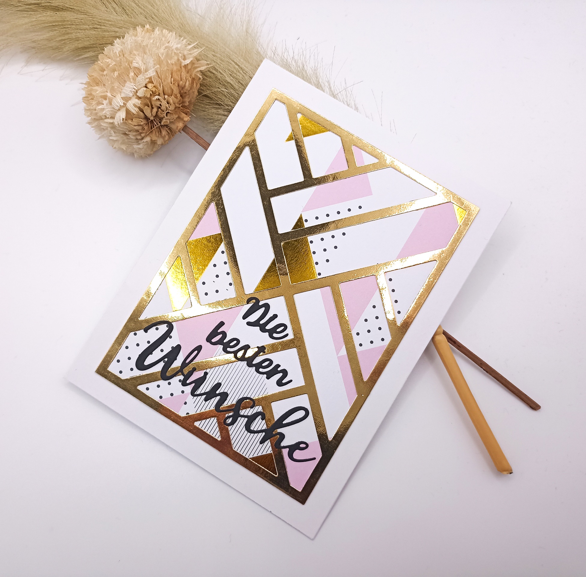 2025-10-30-12-02-37-933 Handgemachte Karte „Die besten Wünsche“ – geometrisches Design – elegante Glückwunschkarte für Geburtstag oder Anlass, Klappkarte – Bild 1