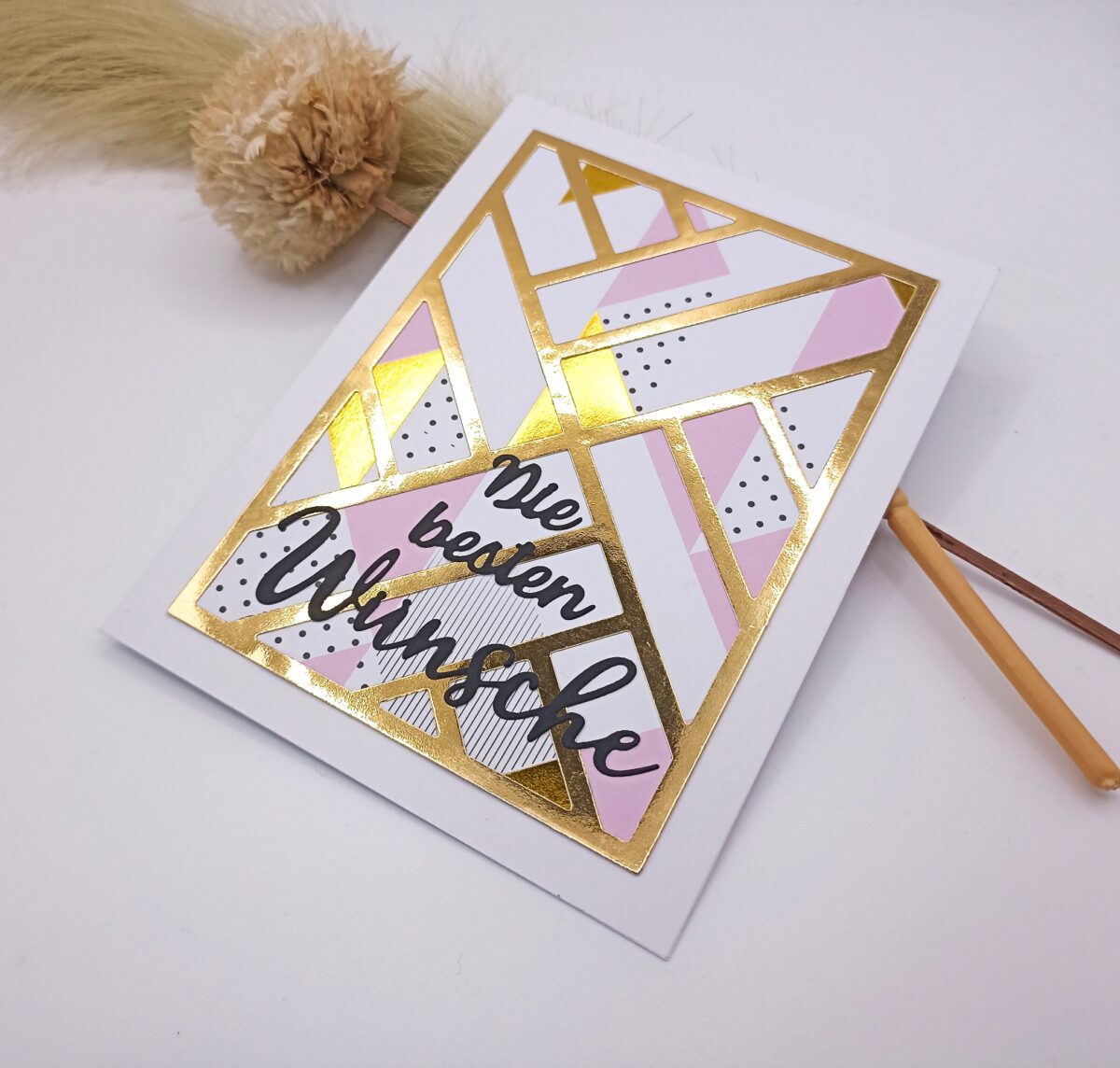 Handgemachte Karte „Die besten Wünsche“ – geometrisches Design – elegante Glückwunschkarte für Geburtstag oder Anlass, Klappkarte – Bild 4