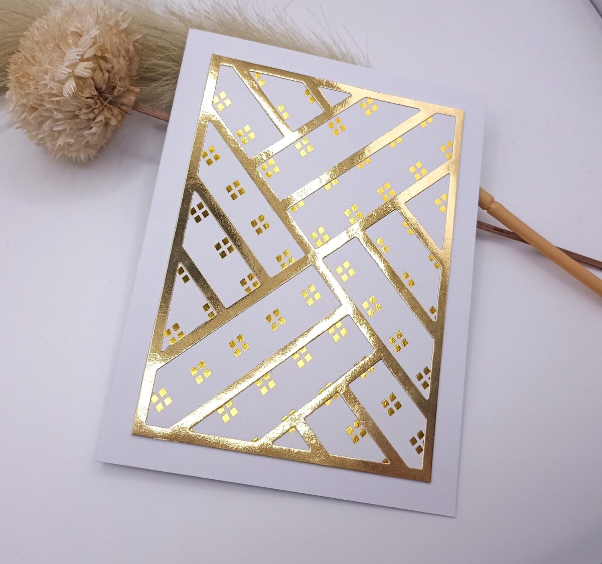 Handgemachte Karte – Gold Weiß – edles geometrisches Design – elegante Glückwunschkarte, Jubiläum oder besonderen Anlass, Klappkarte – Bild 3